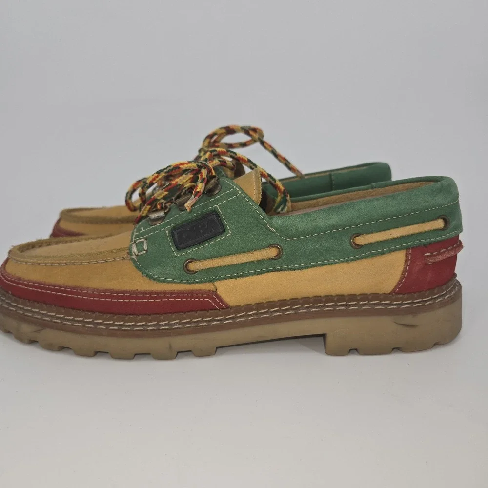 DIBA Vintage Boat Shoes‎ Men's 8.5 Leather Suede Lug Sole Deck Shoes Colorblock